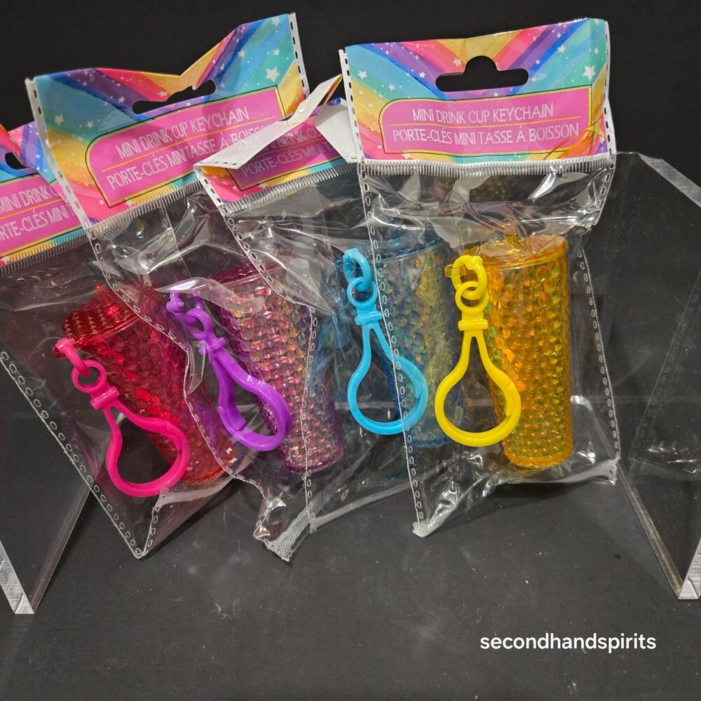 4- Pack Mini Studded Tumbler Keychains / Bulk Party Favors & Goodie Bag Fillers